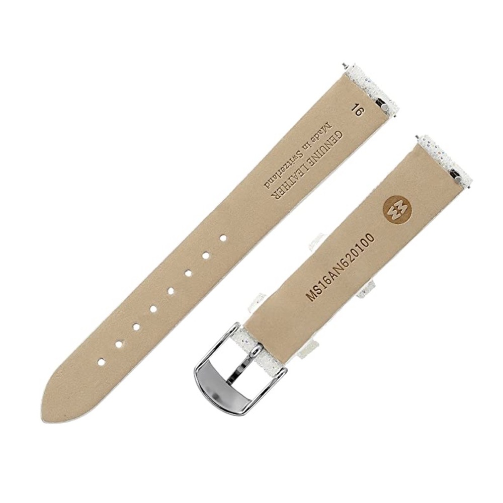 MICHELE | White Crystal 16mm Leather Watch Band - Picture 4 of 9
